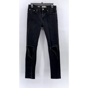 TOPMAN Men's Black Distressed Skinny Stretch Jeans SZ 30R
